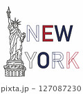 Statue of Liberty Vector Line and Text Style New York Vintage Color, vector illustration Sketch Statue of Liberty is a symbol of welcome 127087230