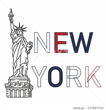 Statue of Liberty Vector Line and Text Style...のイラスト素材 [127087230] - PIXTA