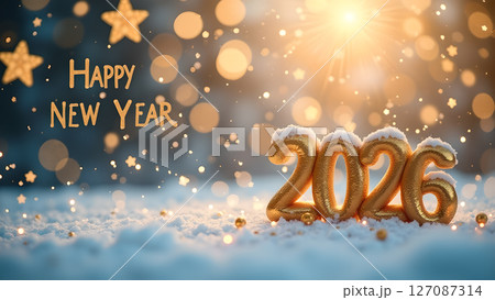 Enchanting 2026 new year celebration with golden glitter and festive bokeh lights Enchanting 2026 new year celebration with golden glitter and festive bokeh lights 127087314