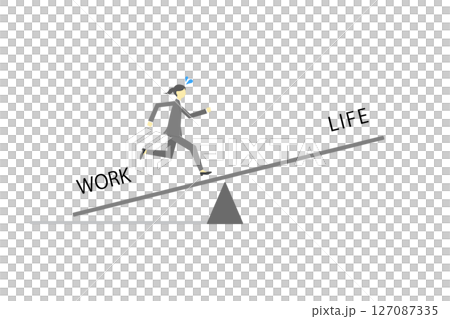 Illustration of a businesswoman running on a seesaw to achieve work-life balance Illustration of a businesswoman running on a seesaw to achieve work-life balance 127087335