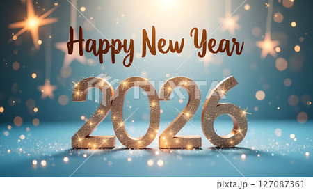 Enchanting New Year 2026 Celebration with Glowing Numbers and Sparkling Snow 127087361