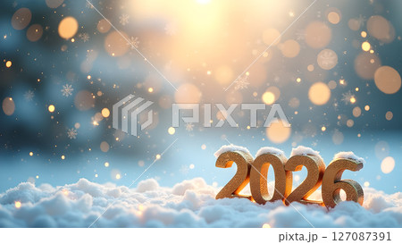 Celebratory 'Happy New Year 2026' Image with Festive Winter Ambiance 127087391