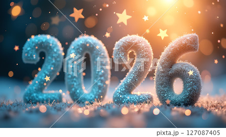 Sparkling Festive Year: A Shimmering Celebration of 2026 on a Snowy Landscape 127087405