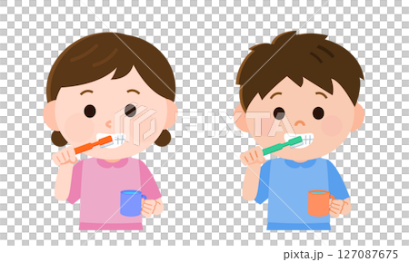 男孩和女孩刷牙插畫 127087675