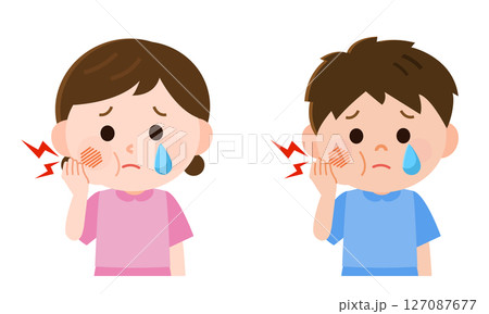 虫歯になって頬が腫れる男の子と女の子 イラスト 虫歯になって頬が腫れる男の子と女の子 イラスト 127087677