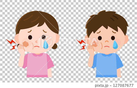 虫歯になって頬が腫れる男の子と女の子 イラスト 虫歯になって頬が腫れる男の子と女の子 イラスト 127087677