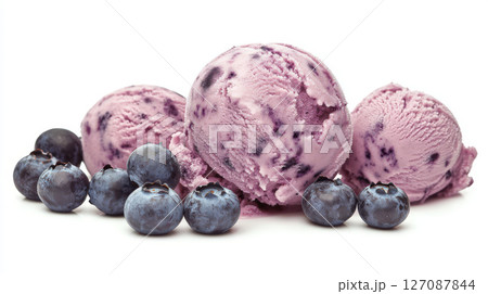 Delicious blueberry ice cream scoops with fresh blueberries create delightful treat for dessert lovers 127087844