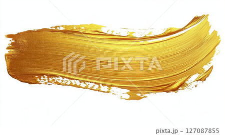 vibrant gold paint stroke on white background, showcasing smooth and glossy texture that adds elegance and warmth 127087855