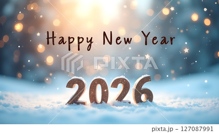 Festive Happy New Year 2026 Celebration with Sparkling Lights and Snowfall Festive Happy New Year 2026 Celebration with Sparkling Lights and Snowfall 127087991