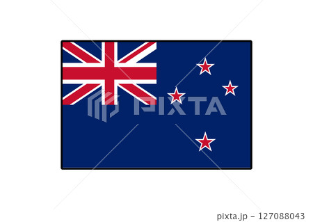 The illustration features the vector flag of New Zealand, displaying its iconic blue background, Union Jack, and Southern Cross constellation in bright red stars. The illustration features the vector flag of New Zealand, displaying its iconic blue background, Union Jack, and Southern Cross constellation in bright red stars. 127088043
