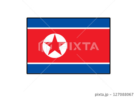 This graphic features the flag of North Korea, displaying its iconic red, white, and blue elements, including a central white circle with a red star and blue stripes. This graphic features the flag of North Korea, displaying its iconic red, white, and blue elements, including a central white circle with a red star and blue stripes. 127088067