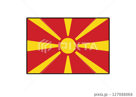 The vibrant flag of North Macedonia features red and yellow rays extending from a central sun, symbolizing the country's national identity and heritage. The vibrant flag of North Macedonia features red and yellow rays extending from a central sun, symbolizing the country's national identity and heritage. 127088068