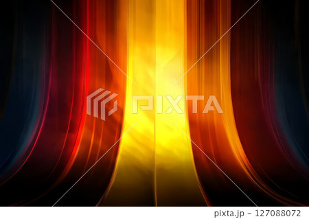 Vibrant red and yellow light rays create dynamic background with flowing colors, evoking energy and warmth 127088072