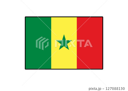 The national flag of Senegal features vertical stripes of green, yellow, and red with a central green star. It represents the country's independence and cultural heritage. The national flag of Senegal features vertical stripes of green, yellow, and red with a central green star. It represents the country's independence and cultural heritage. 127088130