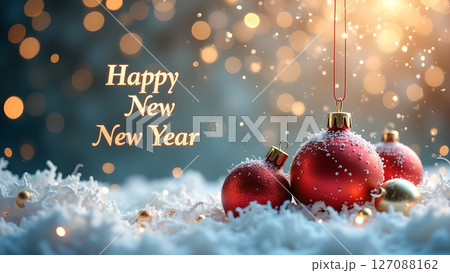 Enchanting snowy scene featuring 2026 new year glittering numerals and festive decorations Enchanting snowy scene featuring 2026 new year glittering numerals and festive decorations 127088162