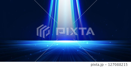 Abstract scene elegant blue light rays on dark background with lighting effect and sparkle. 127088215