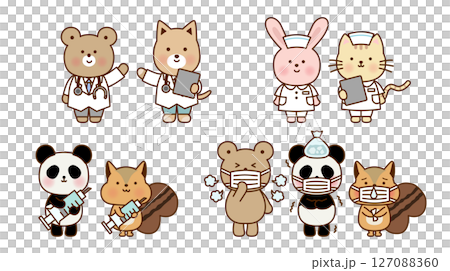 Cute animal doctor and patient illustration set (vector) Cute animal doctor and patient illustration set (vector) 127088360