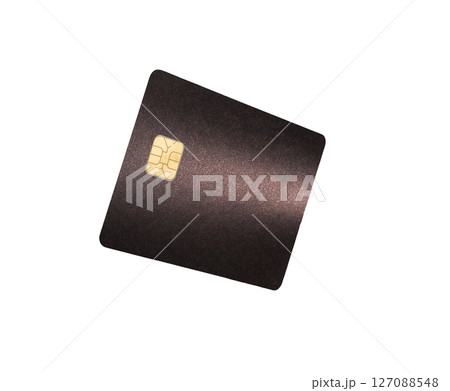 Glossy payment card concept. Tilted shiny plastic bankcard with chip shown in perspective for credit Glossy payment card concept. Tilted shiny plastic bankcard with chip shown in perspective for credit 127088548