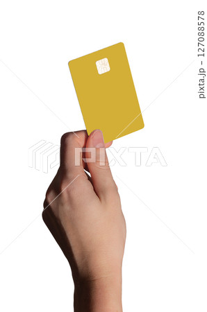 Bank card payment concept. Plastic card with chip held in hand for credit, debit, cashback, online Bank card payment concept. Plastic card with chip held in hand for credit, debit, cashback, online 127088578