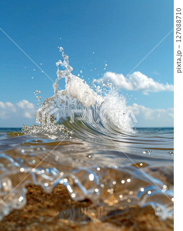 Blue ocean wave water splashing. beautiful tropical beach. AI Generated. 127088710