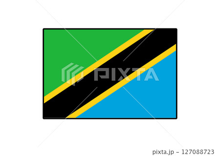 The flag of Tanzania features green, black, and blue stripes with yellow borders, representing the country's natural resources and unity. It is a symbol of national identity and pride. The flag of Tanzania features green, black, and blue stripes with yellow borders, representing the country's natural resources and unity. It is a symbol of national identity and pride. 127088723
