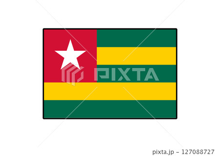 The flag of Togo features distinct horizontal stripes of green and yellow with a red canton containing a white star. This design symbolizes the nation's unity and independence. The flag of Togo features distinct horizontal stripes of green and yellow with a red canton containing a white star. This design symbolizes the nation's unity and independence. 127088727