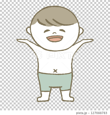 Child in swimsuit, smiling, light blue 127088783