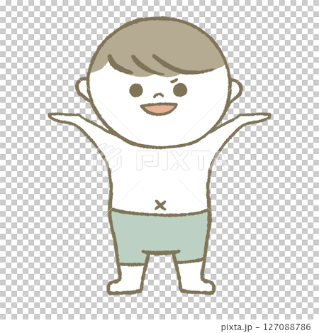 Child in swimsuit, smug face, light blue Child in swimsuit, smug face, light blue 127088786