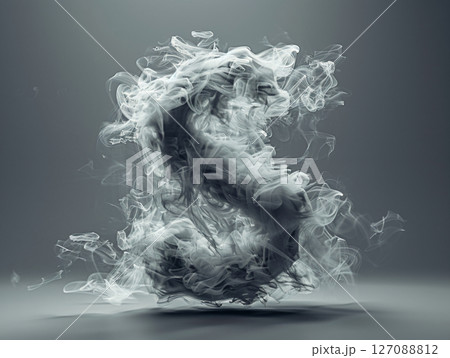 Smoke effect gray alphabet on black background. Letter S. AI Generated. 127088812
