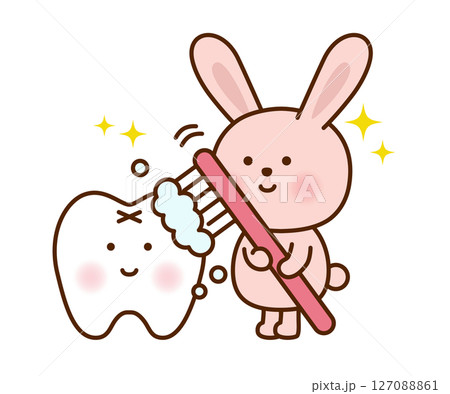 歯を磨くかわいいうさぎのイラスト 127088861