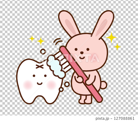 一隻可愛的兔子刷牙的插圖 127088861