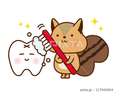 歯を磨くかわいいリスのイラスト 127088864