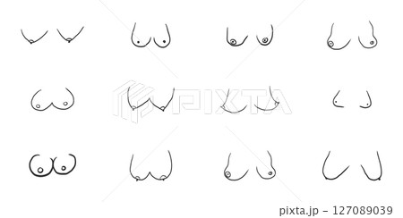Breast body positive woman doodle, body shape natural. Simple kinds of woman breast. Hand drawn design. Breast body positive woman doodle, body shape natural. Simple kinds of woman breast. Hand drawn design. 127089039