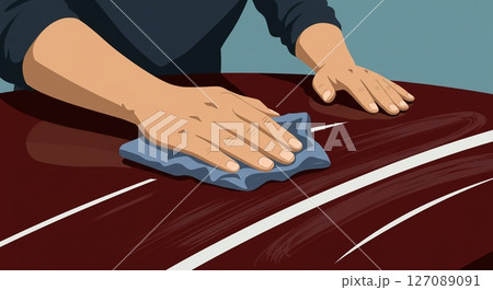 細部へのこだわり！ボンネットを磨く女性 127089091