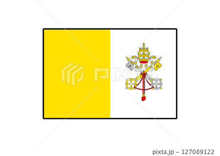 The flag of Vatican City, featuring vertical yellow and white stripes, displays the crossed keys and papal tiara, symbolizing the sovereignty and religious significance of this independent city-state. 127089122
