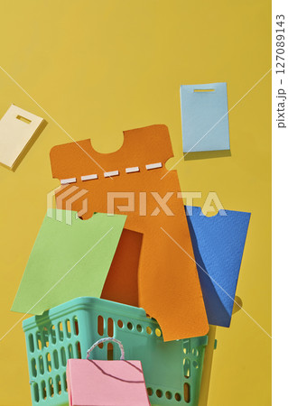 Paper-style voucher and online shopping interface, representing digital purchase journeys and UX-focused e-commerce experiences. Space for design 127089143