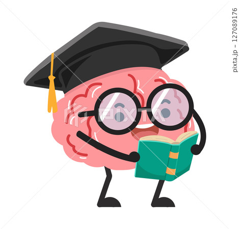 Brain Mascot Graduating with a Book 127089176