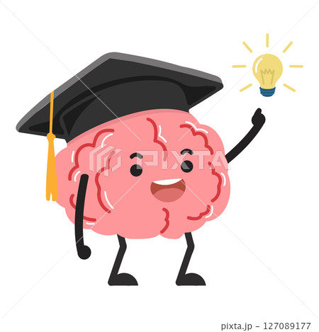 Brain with Graduation Cap and Light Bulb 127089177