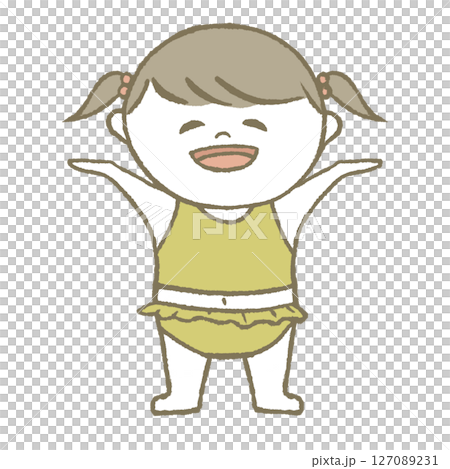 Child in swimsuit, smiling, yellow 127089231