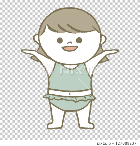 Child in swimsuit, smiling, light blue Child in swimsuit, smiling, light blue 127089237