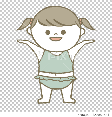 水着の子供　笑顔　水色 127089381