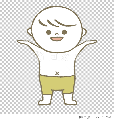 Child in swimsuit, smiling, light blue 127089608