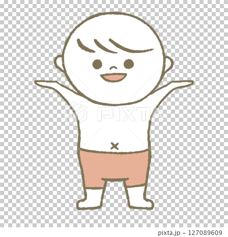 Child in swimsuit, smiling, light blue Child in swimsuit, smiling, light blue 127089609