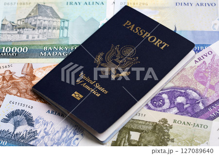 American passport on Malagasy Arriary 127089640