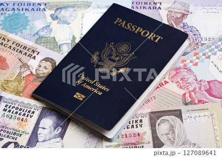 American passport on old Malagasy Arriary 127089641