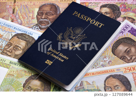 American passport on Malagasy Arriary American passport on Malagasy Arriary 127089644