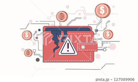 Broken wallet financial crisis warning digital currency coins circuit background modern web banner Broken wallet financial crisis warning digital currency coins circuit background modern web banner 127089906