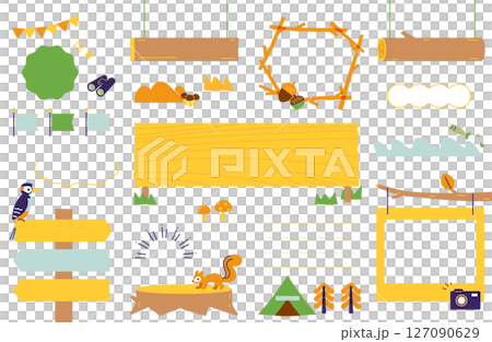 Autumn nature experience event decorative frames and headings set 127090629