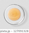 Glass Petri dish with Centella serum orange drop isolated realistic vector illustration 127091328