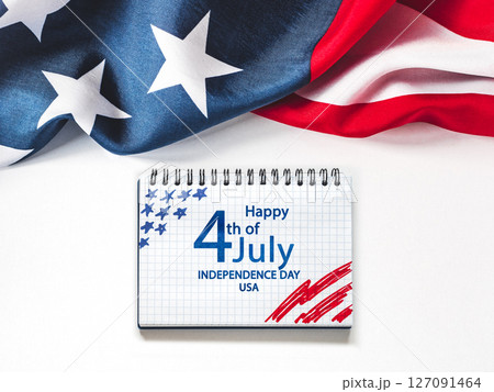 Happy Independence Day. American Flag and congratulatory inscription 127091464